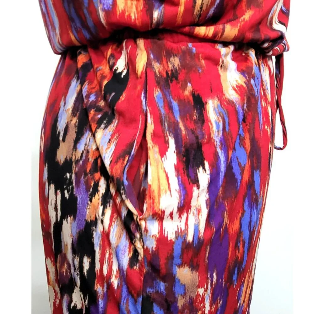 Emma & Michele Multi Color Abstract Drawstring Waist Mini Dress XL